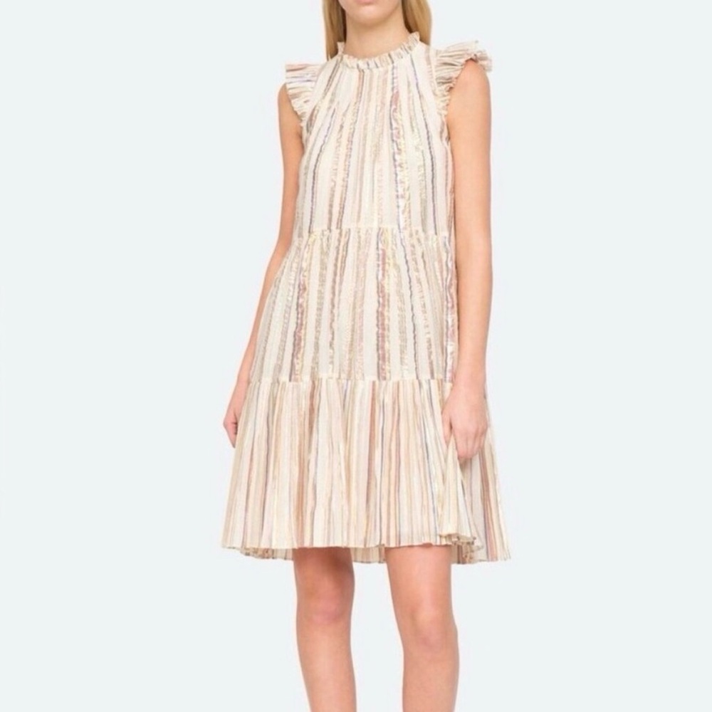 Sea New York Harriet Cream Tiered Dress multi-color metallic stripes-Size 2-EUC